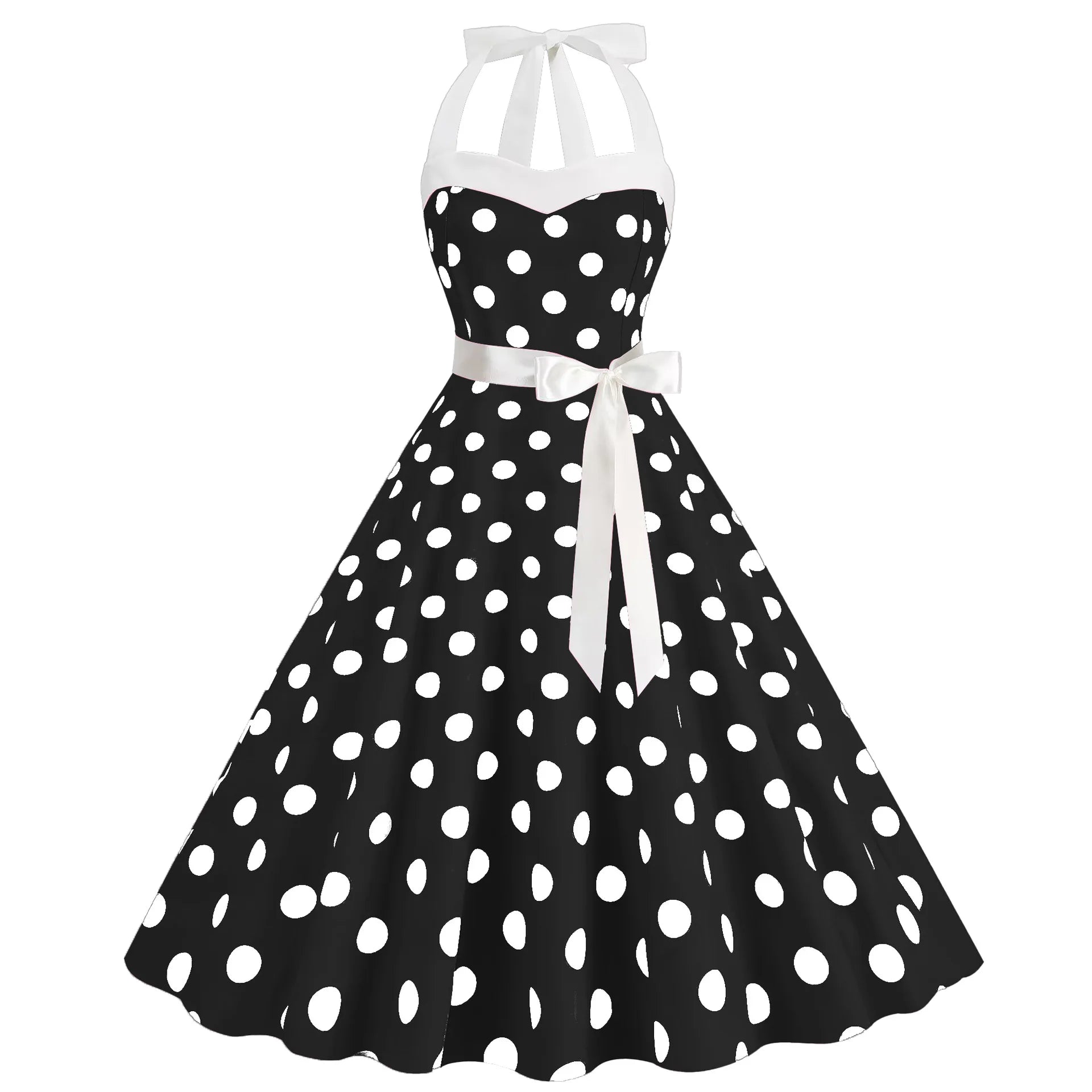 Elegante Vestido de Mujer con Estampado de Puntos, Estilo Hepburn de los Años 50 y 60, Vestido Vintage Sexy con Cuello Halter, Estilo Rockabilly Retro para Fiesta u Oficina, Vestido Pinup 2026