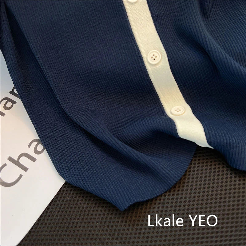 Primavera Verano 2025 diseño Sense Polo cuello mujer camiseta Casual cómoda Color contrastante Be All-match señoras Top de punto