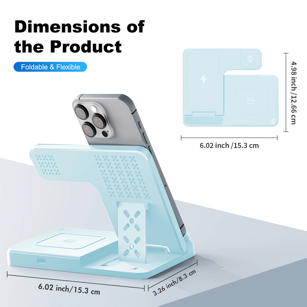 Soporte de cargador inalámbrico magnético 3 en 1, estación de carga rápida de 15W, múltiples dispositivos para iPhone 15 14 13 8 Apple Watch Airpods