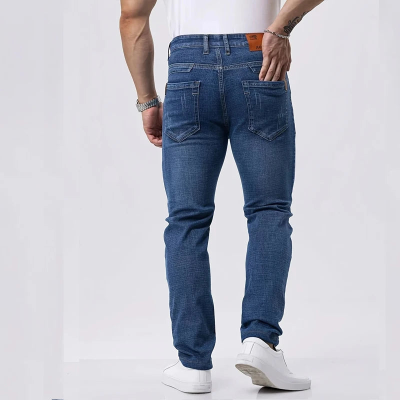 Primavera otoño hombres de negocios Jeans Casual recto estiramiento moda clásico negro cielo azul gris trabajo Denim pantalones marca ropa