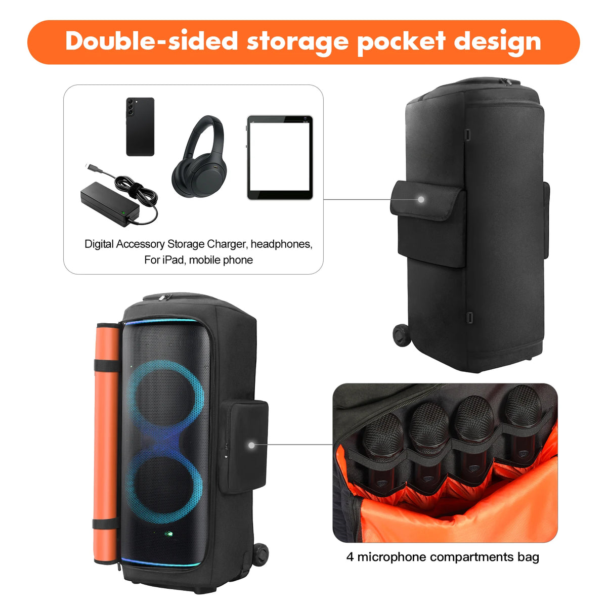 Para JBL Partybox 720 funda antipolvo para altavoz portátil con bolsillo para micrófono bolsa de almacenamiento para altavoz de doble cara resistente al desgaste para viajes al aire libre