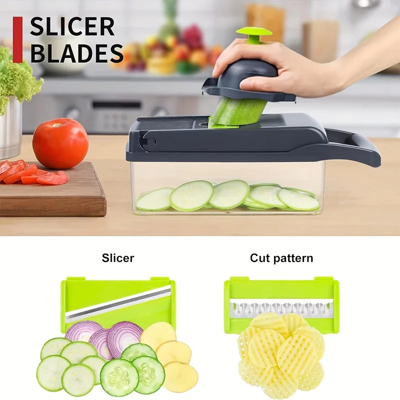 Picadora multifunción para el hogar, trituración y cortar en cubitos, picadora rápida, juego de 14/16 piezas, adecuada para la cocina