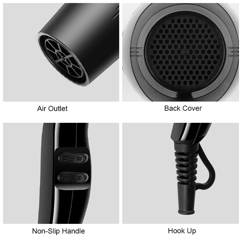 Secador de pelo 2200W, potente secador de pelo profesional, calentamiento rápido, ajuste frío y caliente, secador de aire iónico con colector de aire