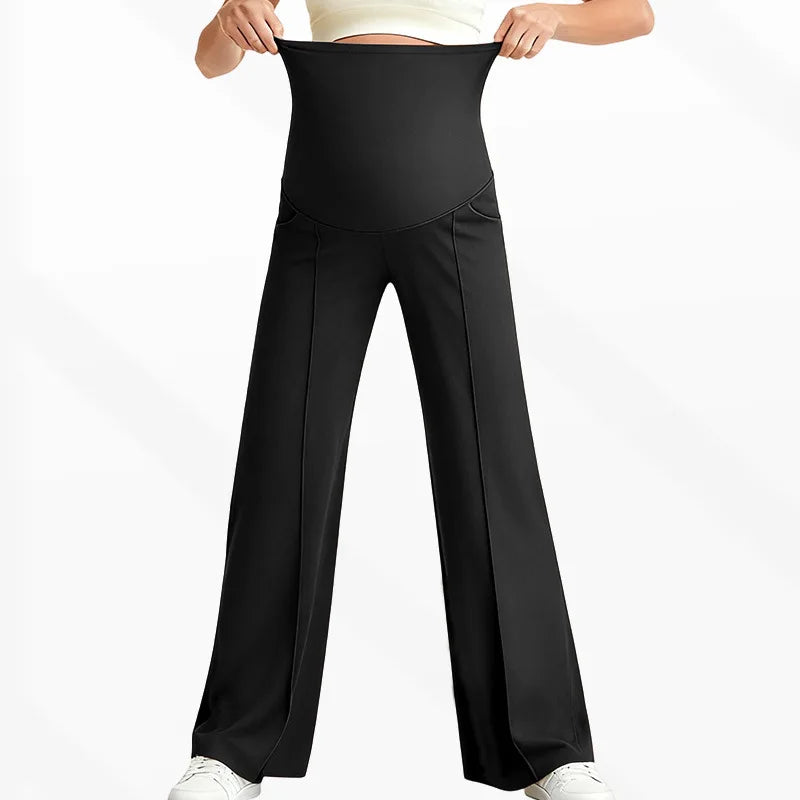 Pantalones rectos de maternidad de talla grande 2026 Otoño Invierno pantalones de pierna ancha de cintura alta para mujeres embarazadas ropa exterior pantalones sueltos Premama