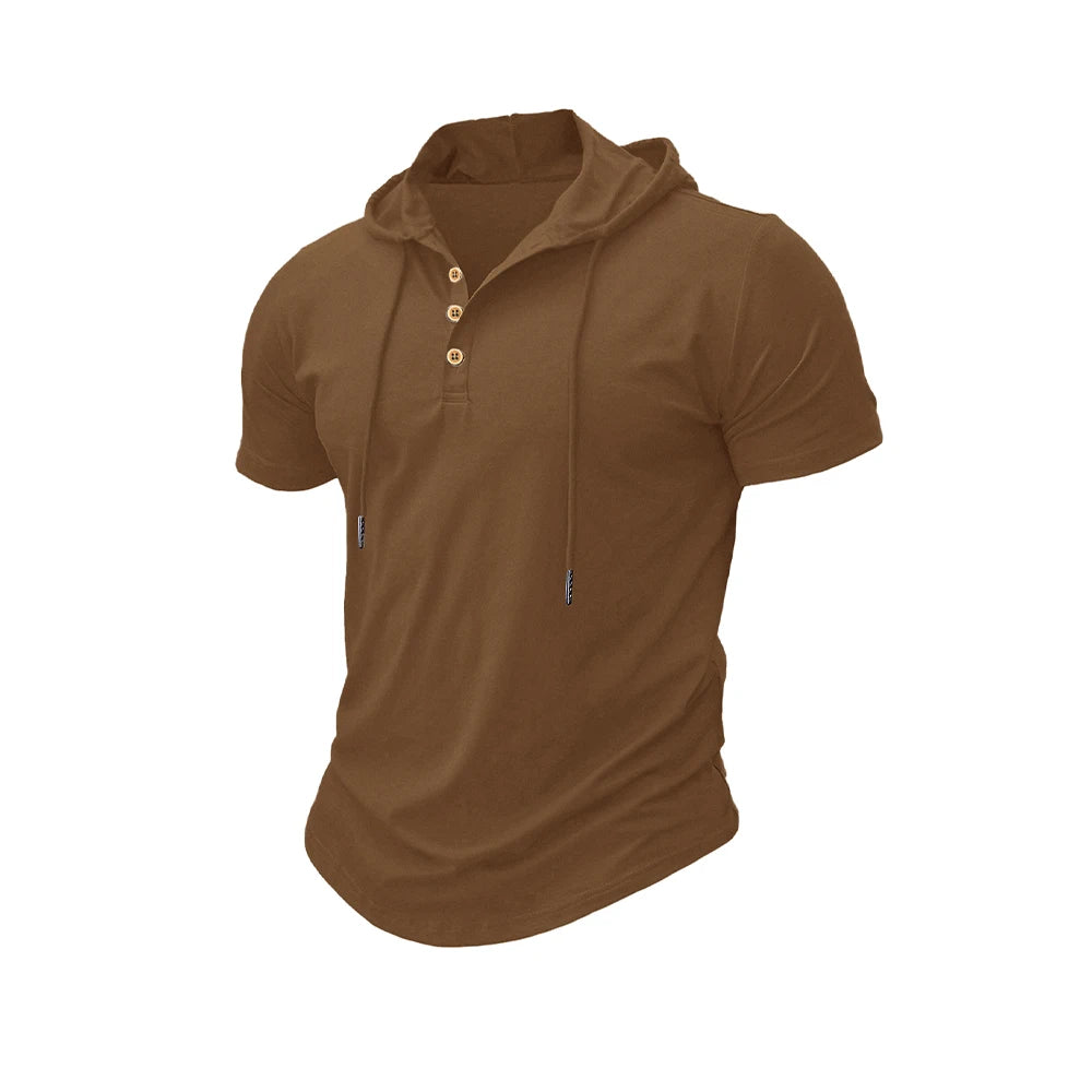 Camiseta ajustada de verano para hombre, camisetas de manga corta con capucha para Fitness, Sudadera con capucha ligera para hombre, camisetas deportivas transpirables para Fitness