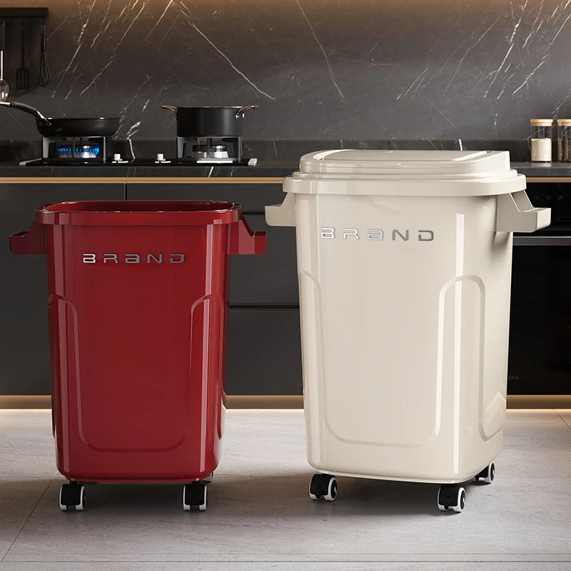 Contenedor de Basura de Cocina de Gran Capacidad con Ruedas y Tapa para Uso Doméstico y Comercial, Fácil de Mover, No Es Necesario Agacharse