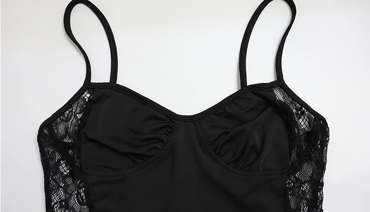 Ahagaga Eelgant correas Vestidos de mujer Patchwork encaje vaina camisola sólida sin mangas fiesta tendencia moda Mujer Vestidos batas