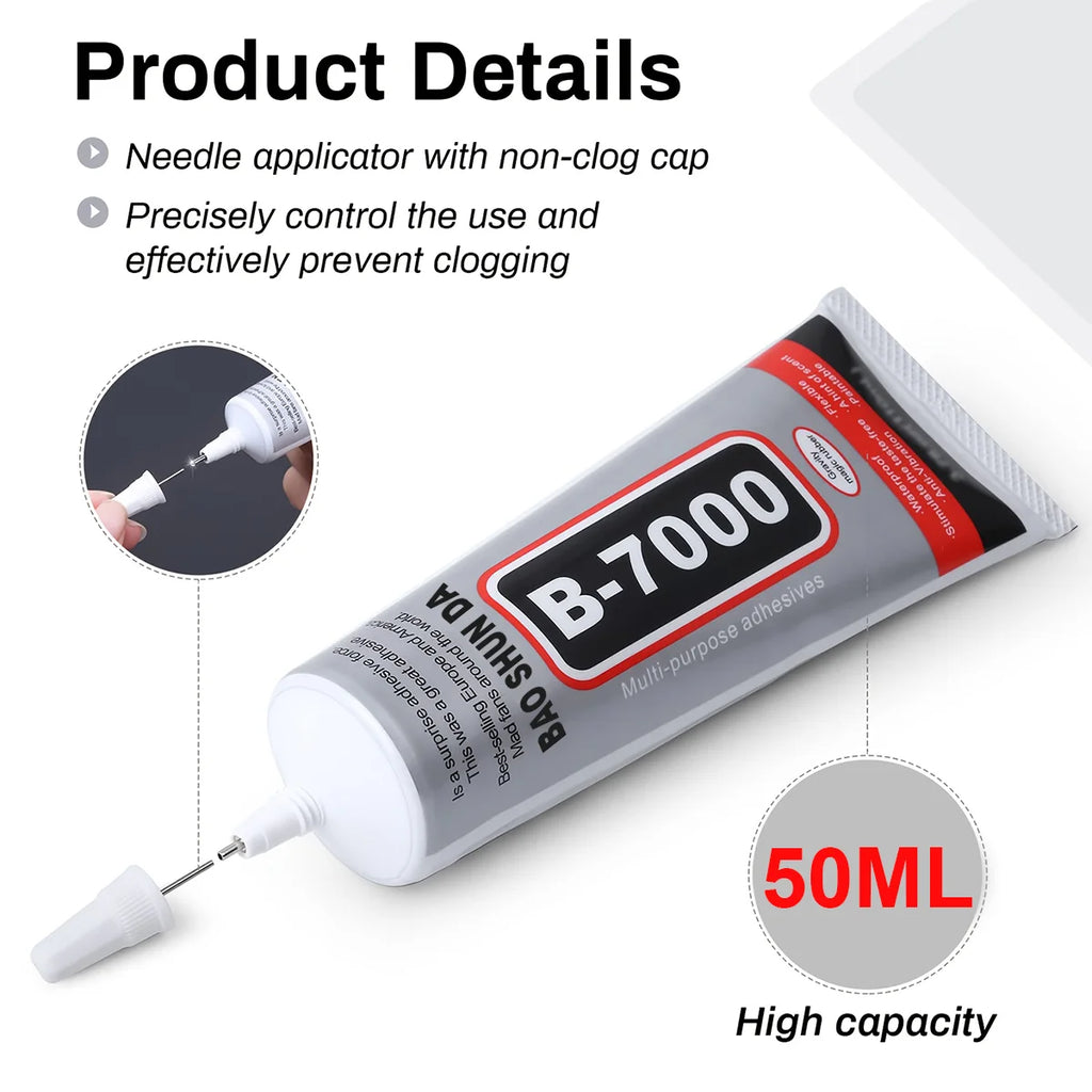 B7000 Pegamento 15/25/50/110 ml Adhesivo reparador de resina epoxi  Pantalla táctil de teléfono móvil Joyería Artesanía Herramienta de pegamento líquido para bricolaje con salida de aguja fina, transparente, ecológico