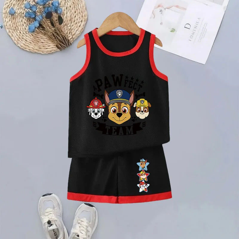 Conjuntos de ropa de malla de secado rápido con estampado de dibujos animados de la Patrulla Canina para niños, ropa de baloncesto para niños, conjunto de 2 piezas, conjunto de chaleco transpirable para niñas