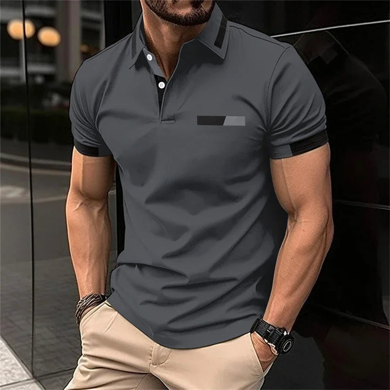 Camiseta deportiva informal para hombre, Polo elástico de manga corta para gimnasio y correr, top con solapa, camiseta ajustada para hombre