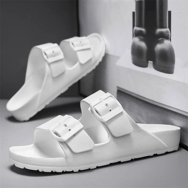 Zapatillas suaves ajustables de verano para hombre, chanclas planas de EVA con forma de nube, sandalias ligeras antideslizantes de Color sólido para playa de talla grande