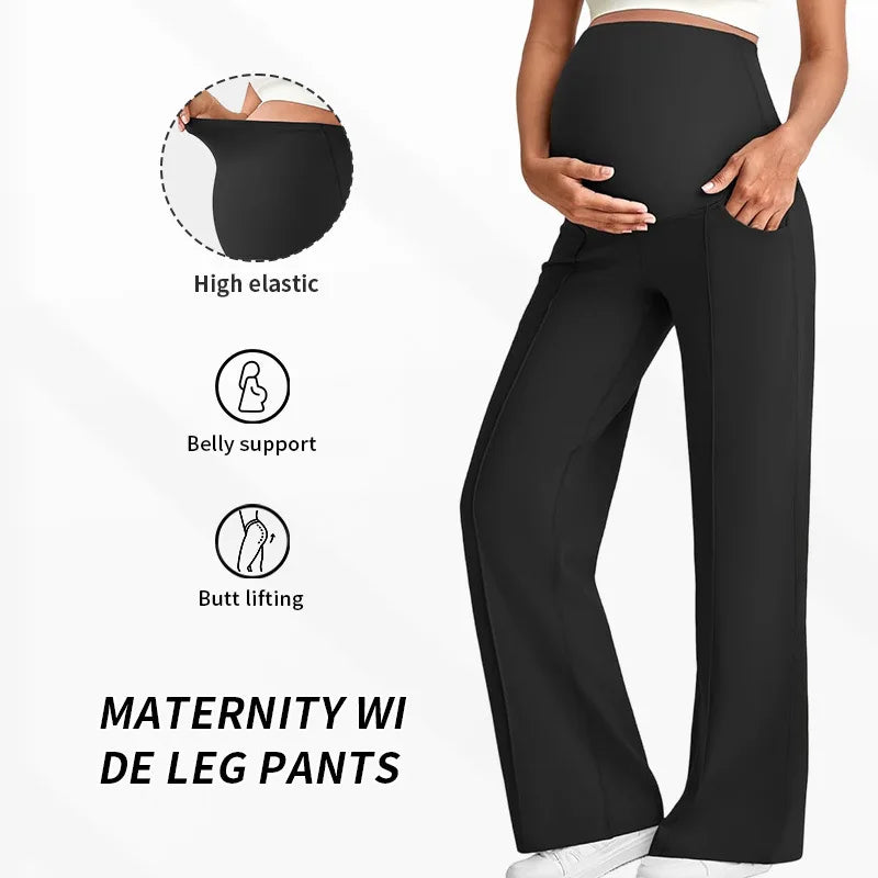Pantalones rectos de maternidad de talla grande 2026 Otoño Invierno pantalones de pierna ancha de cintura alta para mujeres embarazadas ropa exterior pantalones sueltos Premama