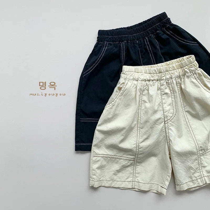 NOVEDAD DE VERANO 2025, pantalones cortos sueltos para niños, pantalones casuales sólidos para bebés, pantalones cortos casuales de algodón para niños y niñas, pantalones medios para niños, ropa para niños