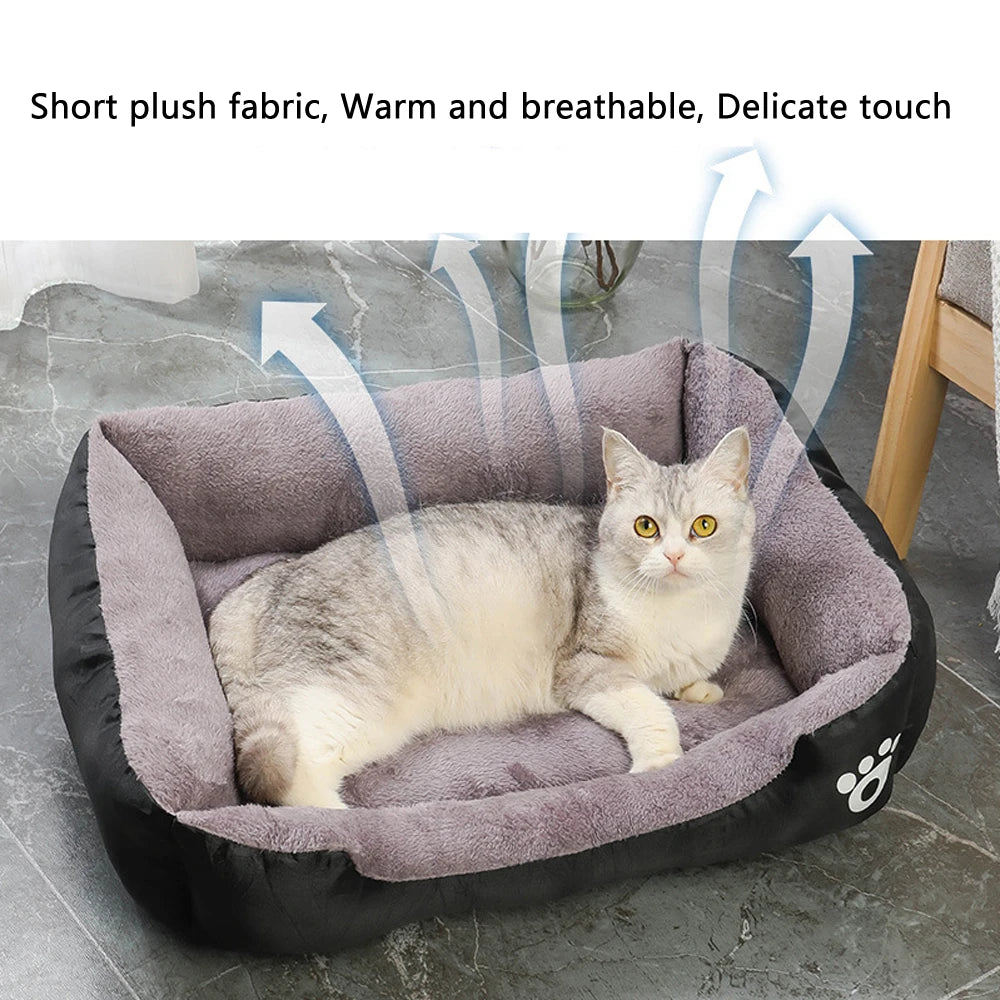 Sofá cuadrado suave para perros grandes, cojín elástico para casa de perros, cama mediana cálida para invierno, perrera lavable para gatos, accesorios para el hogar