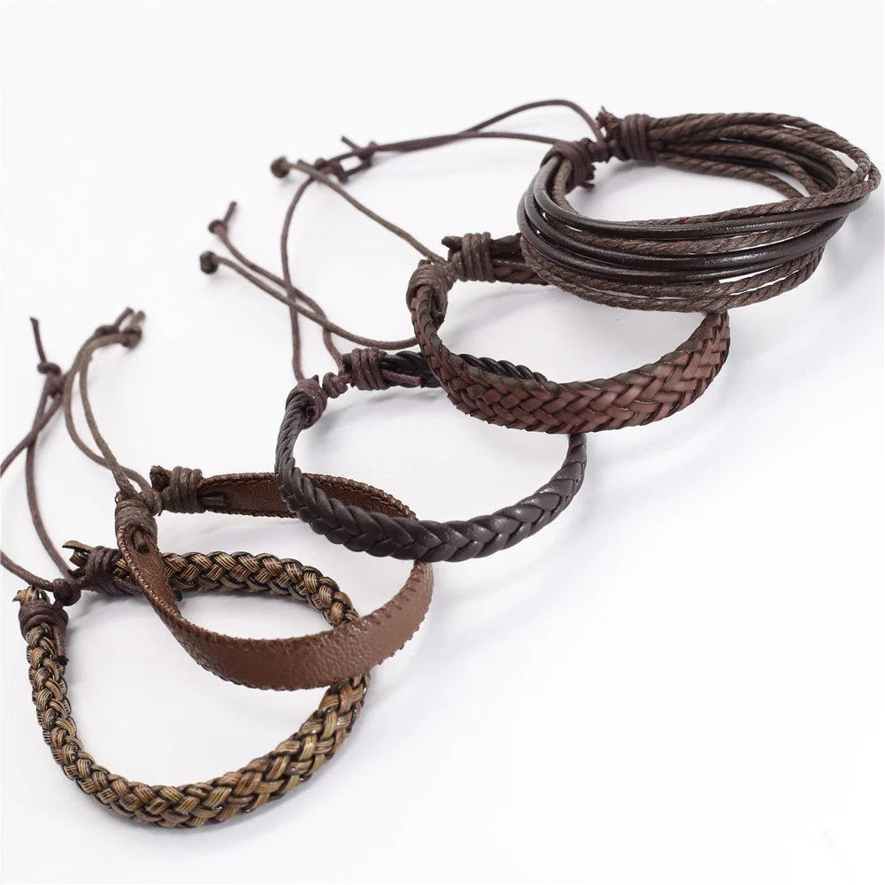 Juego de 10 Pulseras de Cuero Trenzado Negras, Hechas a Mano, para Hombre y Mujer, Pulseras de Moda, Joyería al por Mayor, Regalo
