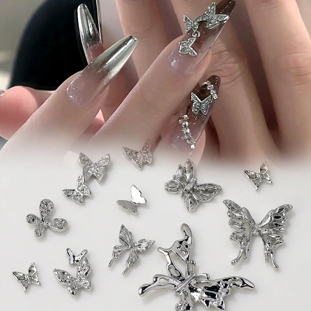 20 piezas de diamantes de imitación de mariposa de aleación para uñas, arte de uñas estereoscópico 3D, accesorios de diseño de manicura DIY de lujo