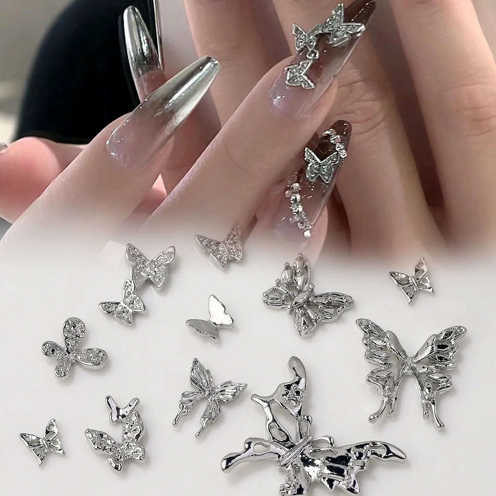 20 piezas de diamantes de imitación de mariposa de aleación para uñas, arte de uñas estereoscópico 3D, accesorios de diseño de manicura DIY de lujo