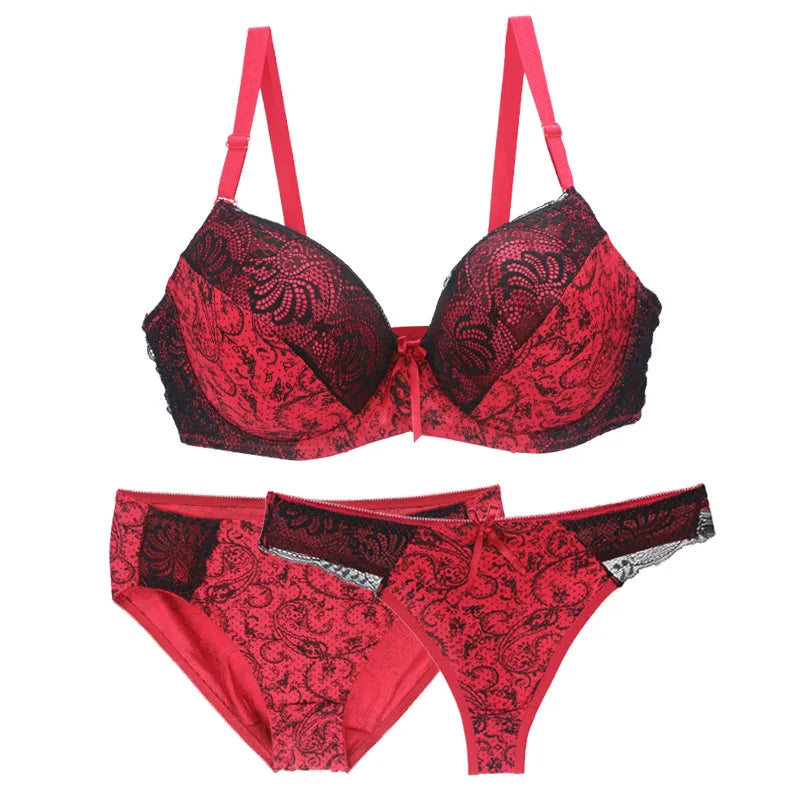 Neell-Conjunto de sujetador de realce sin costuras para mujer, ropa interior de 3 piezas, copa BCDEF, Beige, negro, azul, morado, rojo, blanco, lencería de talla grande