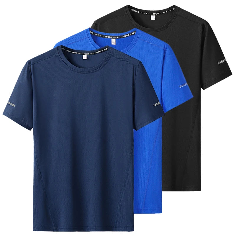 Camiseta deportiva de verano para hombre, camisetas de secado rápido de talla grande 6XL/7XL, camiseta de manga corta con cuello redondo de gran tamaño para Fitness y correr, 3 uds.