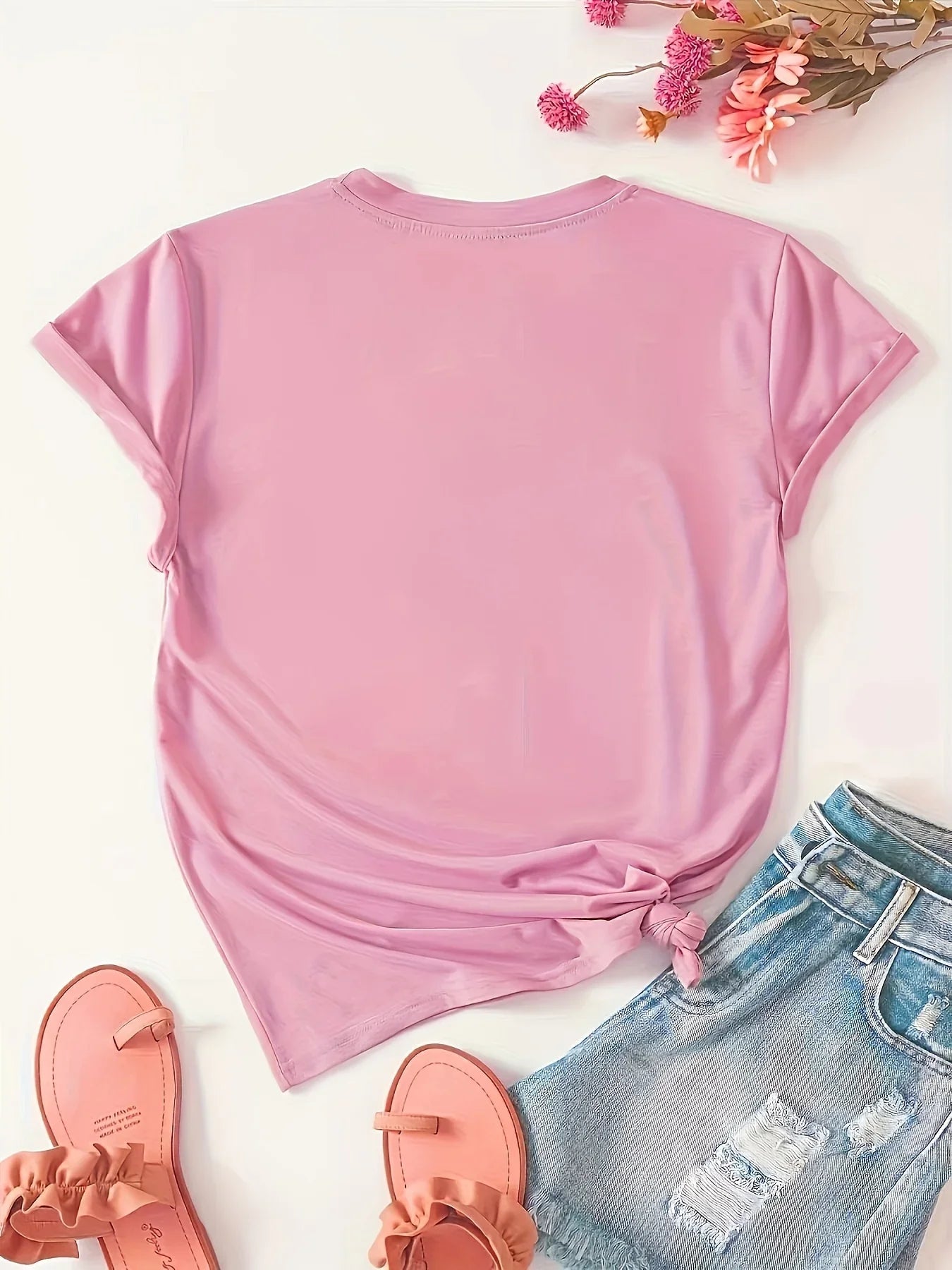 Top versátil de estilo deportivo de verano con cuello redondo informal de manga corta con estampado de tela suave transpirable y humedad