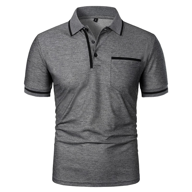 Nuevas camisas Polo de manga corta para hombre, camiseta informal de Color sólido, camisas de verano a la moda transpirables holgadas básicas con empalme y bolsillos superiores para hombre