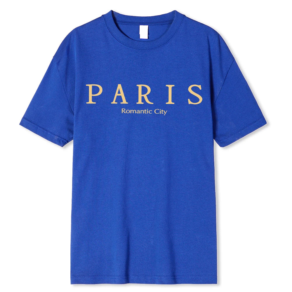 Camisetas con estampado gráfico de letras de ciudad romántica de París, ropa holgada de verano para hombre, camiseta holgada de algodón de gran tamaño, camisetas suaves de calle