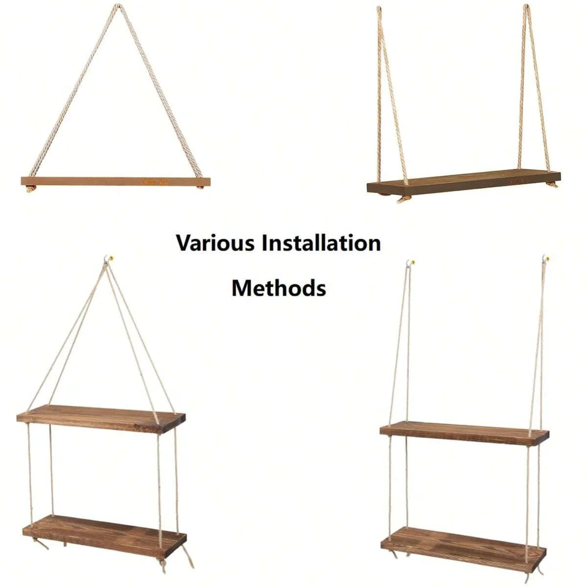 1 Uds. Decoración de pared, estante de almacenamiento para macetas con cuerda para colgar, estante de almacenamiento de madera para colgar en la pared, decoración colgante, decoración del hogar