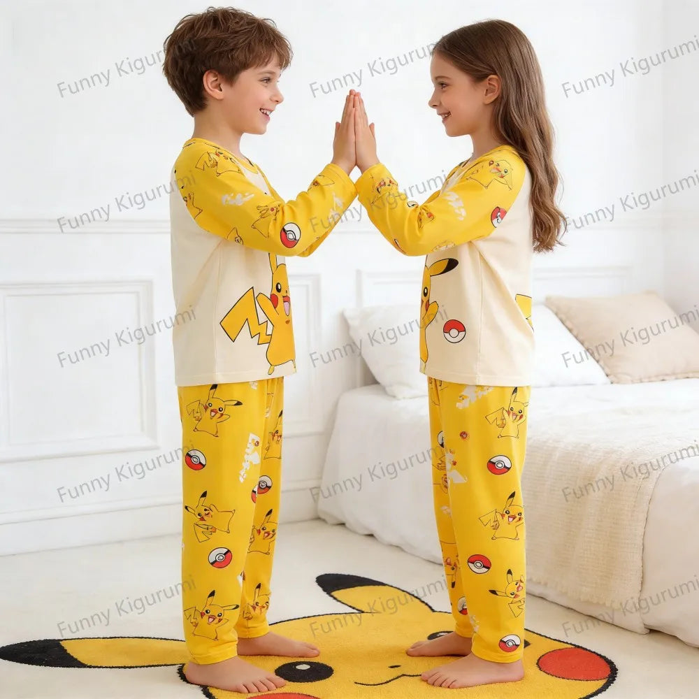 Pijamas de dibujos animados para niños de 3 a 5, 7, 9, 11 y 13 años, conjuntos de ropa para el hogar para niños, pijamas de Pikachu de manga larga para niñas, ropa de descanso para adolescentes
