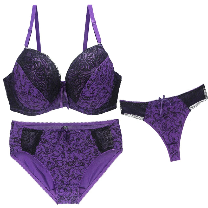 Neell-Conjunto de sujetador de realce sin costuras para mujer, ropa interior de 3 piezas, copa BCDEF, Beige, negro, azul, morado, rojo, blanco, lencería de talla grande
