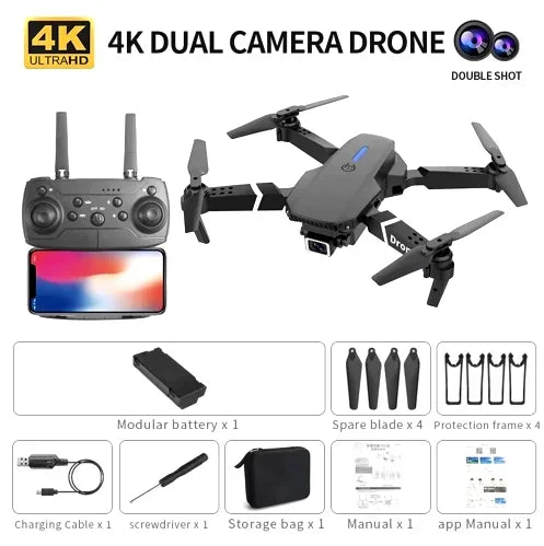 Dron plegable inteligente E88 Pro, compatible con conmutación de cámara simple/doble, calidad de imagen de 4K + disparo gran angular, WiFiDirect Real-Tim