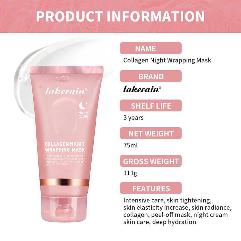 Mascarilla Facial Nocturna de Colágeno, Exfoliante, Hidratante, Reduce las Líneas Finas, la Sequedad, Hidratación, Iluminadora, Cuidado de la Piel Coreano