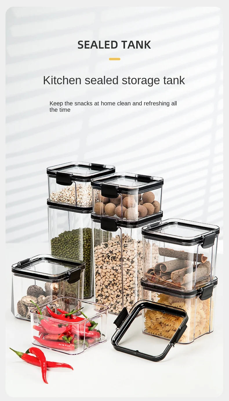 Tarros sellados para cocina, organizador de almacenamiento de granos, tanque grande de plástico a prueba de humedad, juego de tarros de condimentos para el hogar