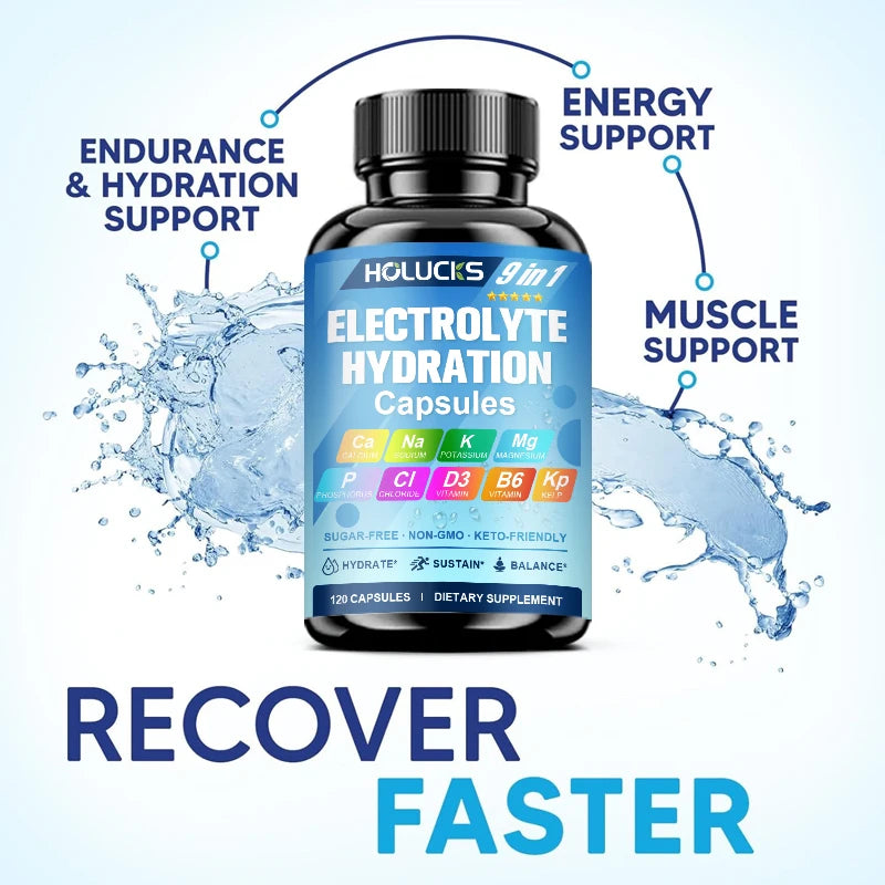 Suplemento de Electrolitos HOLUCKS, con Vitaminas B y Minerales Clave, Apoya el Equilibrio de Fluidos, la Energía e la Hidratación Diaria para Deportistas