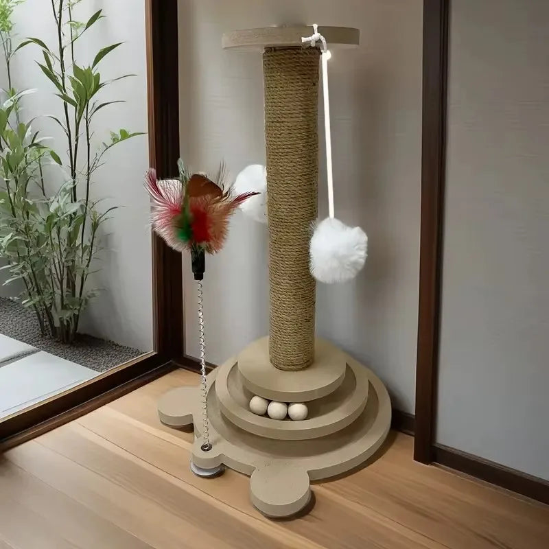 Rascador para Gatos Resistente – Sisal Antiparasitario, Rascador Giratorio y Varita de Juego Colgante