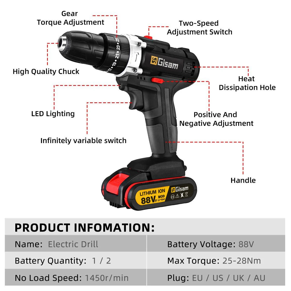 Taladro de impacto inalámbrico de 21V, destornillador eléctrico, taladro percutor eléctrico, Mini taladro manual inalámbrico, herramientas eléctricas con batería de iones de litio
