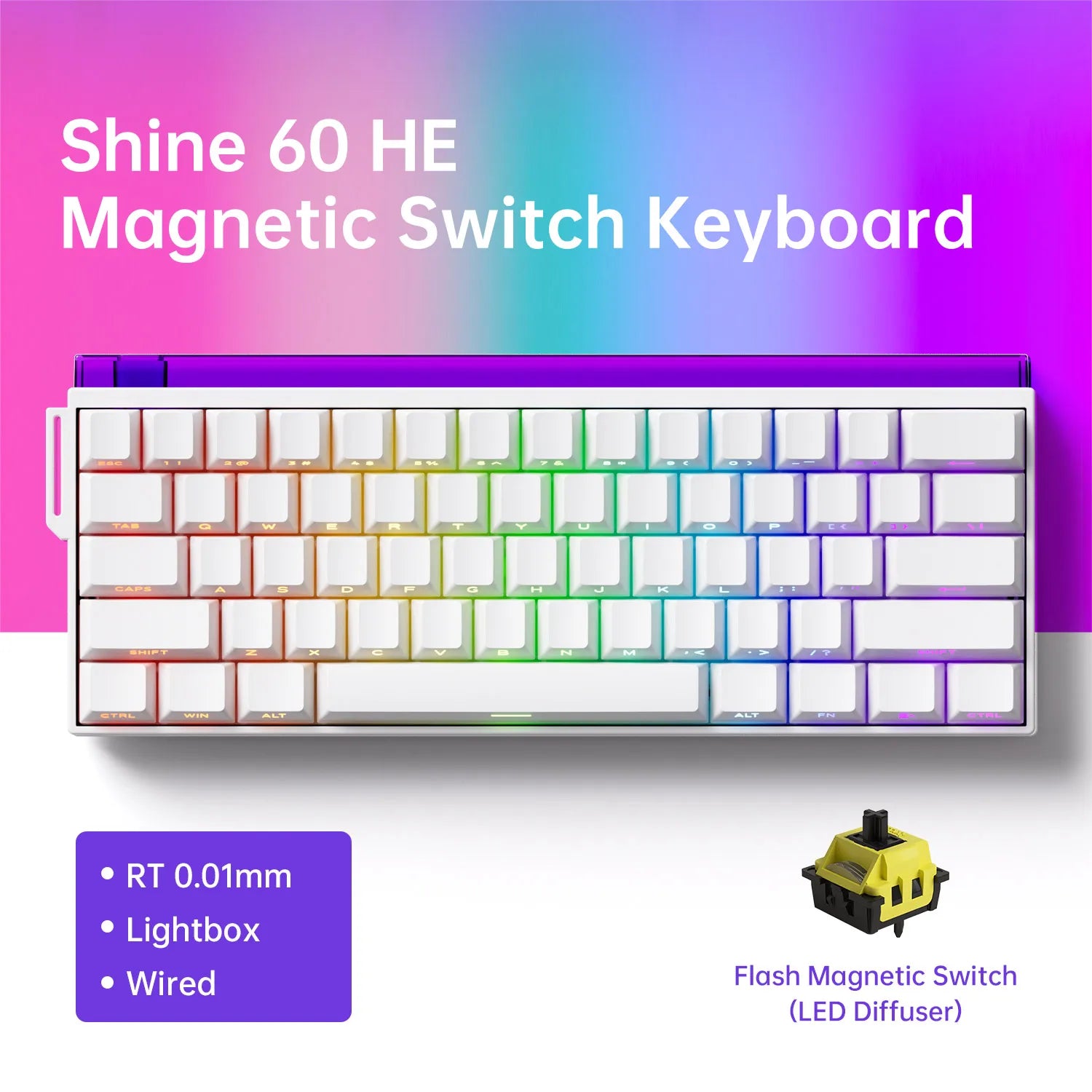 Teclado Veekos Shine60 60% AGRB con Lightbox rt0.01 mm interruptor magnético 8K tipo C con cable e-sports Gaming Teclado mecánico