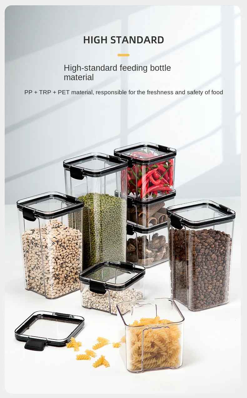 Tarros sellados para cocina, organizador de almacenamiento de granos, tanque grande de plástico a prueba de humedad, juego de tarros de condimentos para el hogar