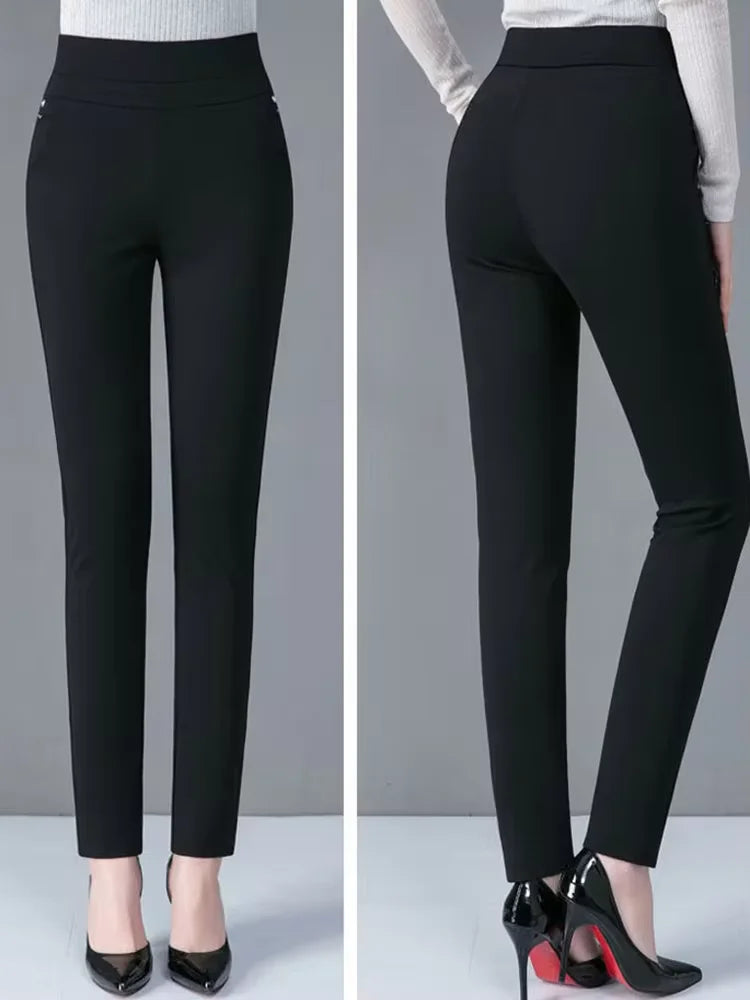 Pantalones de talla grande para mujer, ropa básica de lana para oficina, pantalones pitillo térmicos gruesos y finos, Otoño e Invierno 2024
