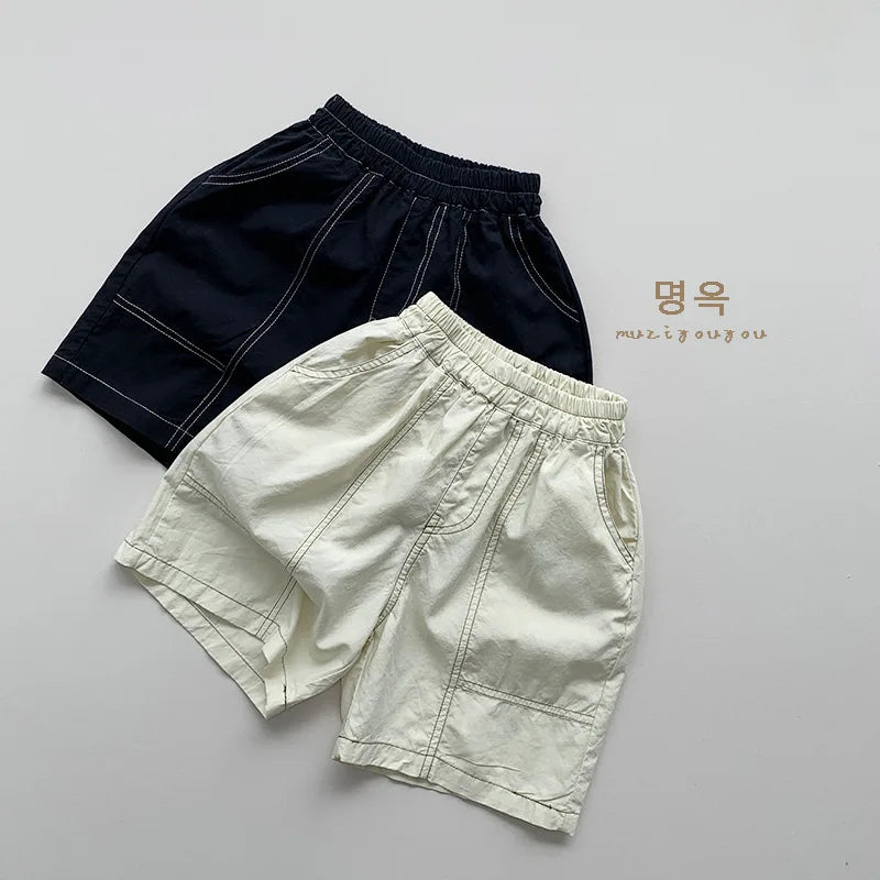 NOVEDAD DE VERANO 2025, pantalones cortos sueltos para niños, pantalones casuales sólidos para bebés, pantalones cortos casuales de algodón para niños y niñas, pantalones medios para niños, ropa para niños