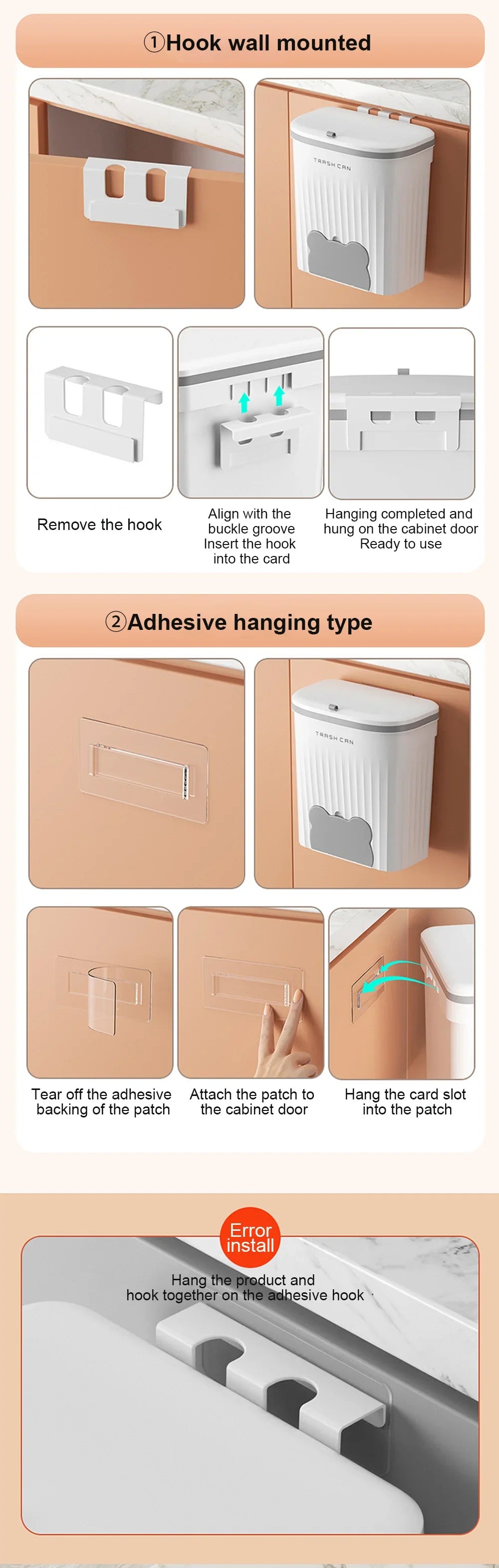 Cesta de basura de cocina de 8,5/12L, cubo de basura montado en la pared con tapa, cubo de basura para baño, cubo de basura para gabinete debajo del fregadero, cubo de Compost