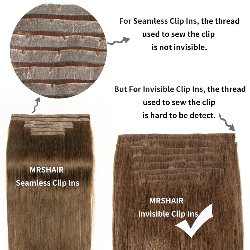 Human Hair Invisible PU Clip In Extensions Injected PU Tape Weft 7Pcs/set 12-24inch 100G 120G Clip On Hair Comfortable Wear
