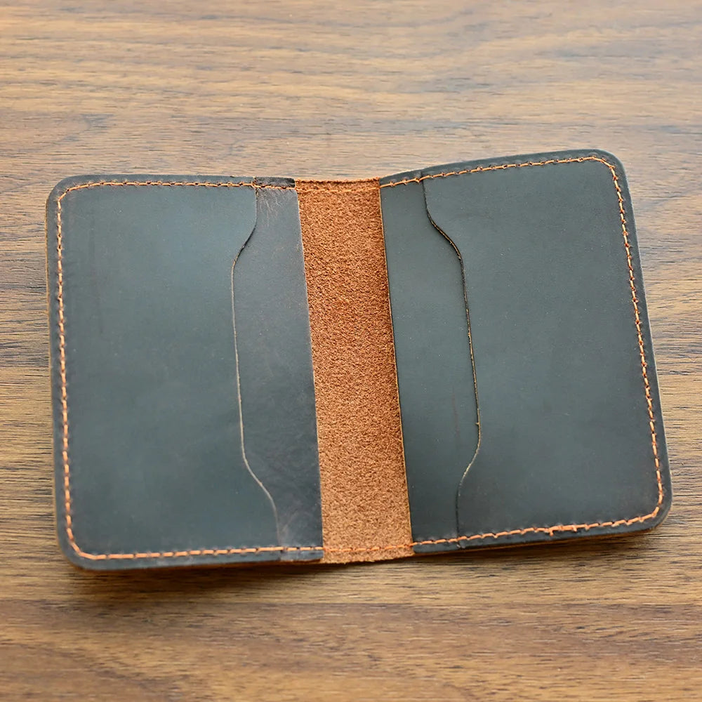 Cartera delgada de cuero genuino para hombre, Tarjetero con múltiples ranuras, para dinero en efectivo, 100%