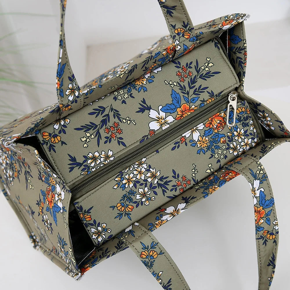 Bolso de mano grueso de gran capacidad con estampado de nailon de nuevo estilo, bolsa de almacenamiento para fiambrera semicerrada con cremallera portátil de trabajo, bolsa bento