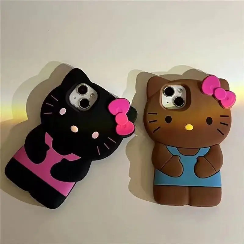 Funda de teléfono suave de silicona 3D con lazo Kitty Cat para iPhone 17 Pro Max 16 15 14 Plus 13 Mini 12 11 7 8 4 4S 5 5S X XR SE