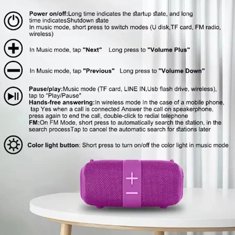 Altavoz Bluetooth inalámbrico portátil para exteriores TG667, altavoz doble, Subwoofer Bluetooth 5,3 con soporte RGB, tarjeta FM/TF/disco USB