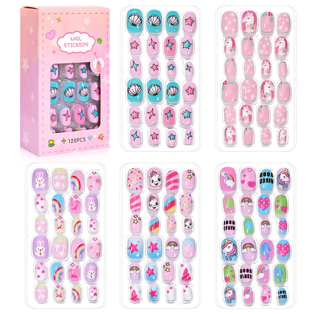 120 unids/set lindo dibujo en uñas Rosa degradado fresa princesa amor corazón estrellas puntas de uñas decoraciones de uñas para niñas