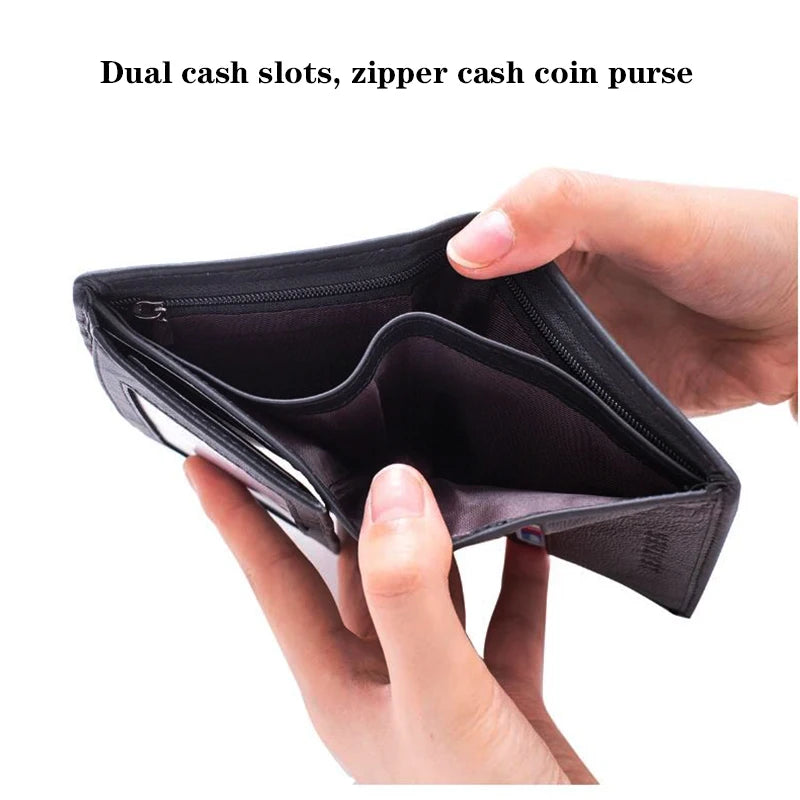Cartera para hombre, billeteras de cuero genuino para hombre, monedero con cremallera, billeteras de negocios verticales, tarjetero antirrobo RFID, monedero