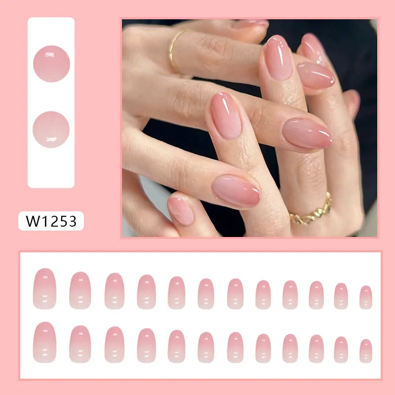 Dulce francés 24 Uds. De uñas postizas degradadas rosas, manicura de dedos artificiales brillantes, uñas postizas reutilizables para mujeres