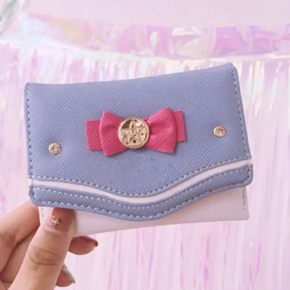 Cartera corta para mujer, bolso de mano con nudo de lazo de Color caramelo, cartera de moda para chica Sailor Moon, bolso de mano, monedero para tarjetas, nuevo Popular
