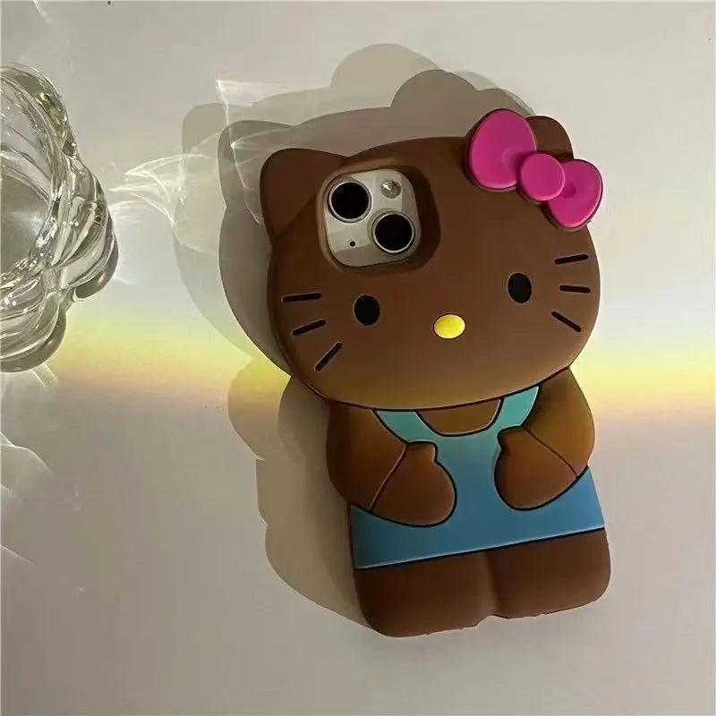 Funda de teléfono suave de silicona 3D con lazo Kitty Cat para iPhone 17 Pro Max 16 15 14 Plus 13 Mini 12 11 7 8 4 4S 5 5S X XR SE